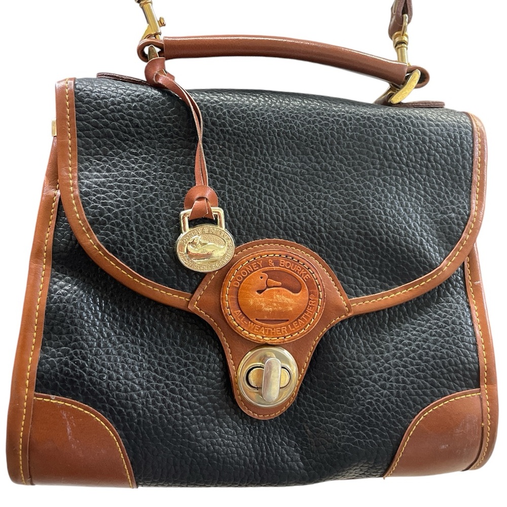 Dooney and Bourke Carrier Shoulder Bag Brown and Stippled Black Leather